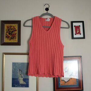 70s Vintage Coral Ribbed Cotton Sweater Vest Size Medium Kikomo